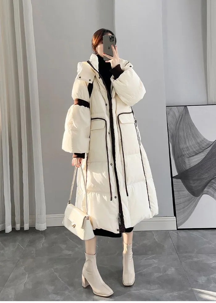 Hooded Lantern Sleeve Down Coat