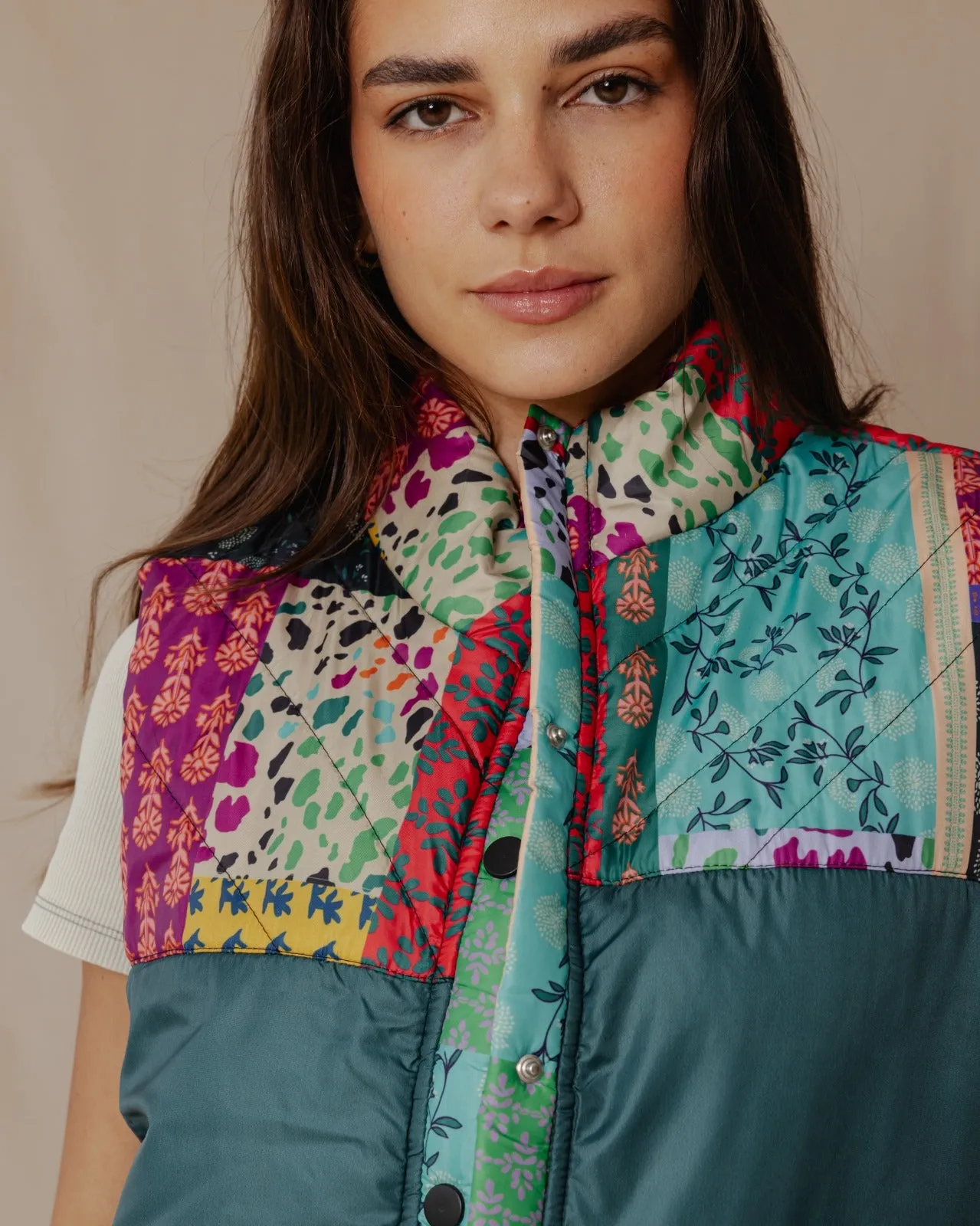 Indian Florals Waterproof Vest Petroleum