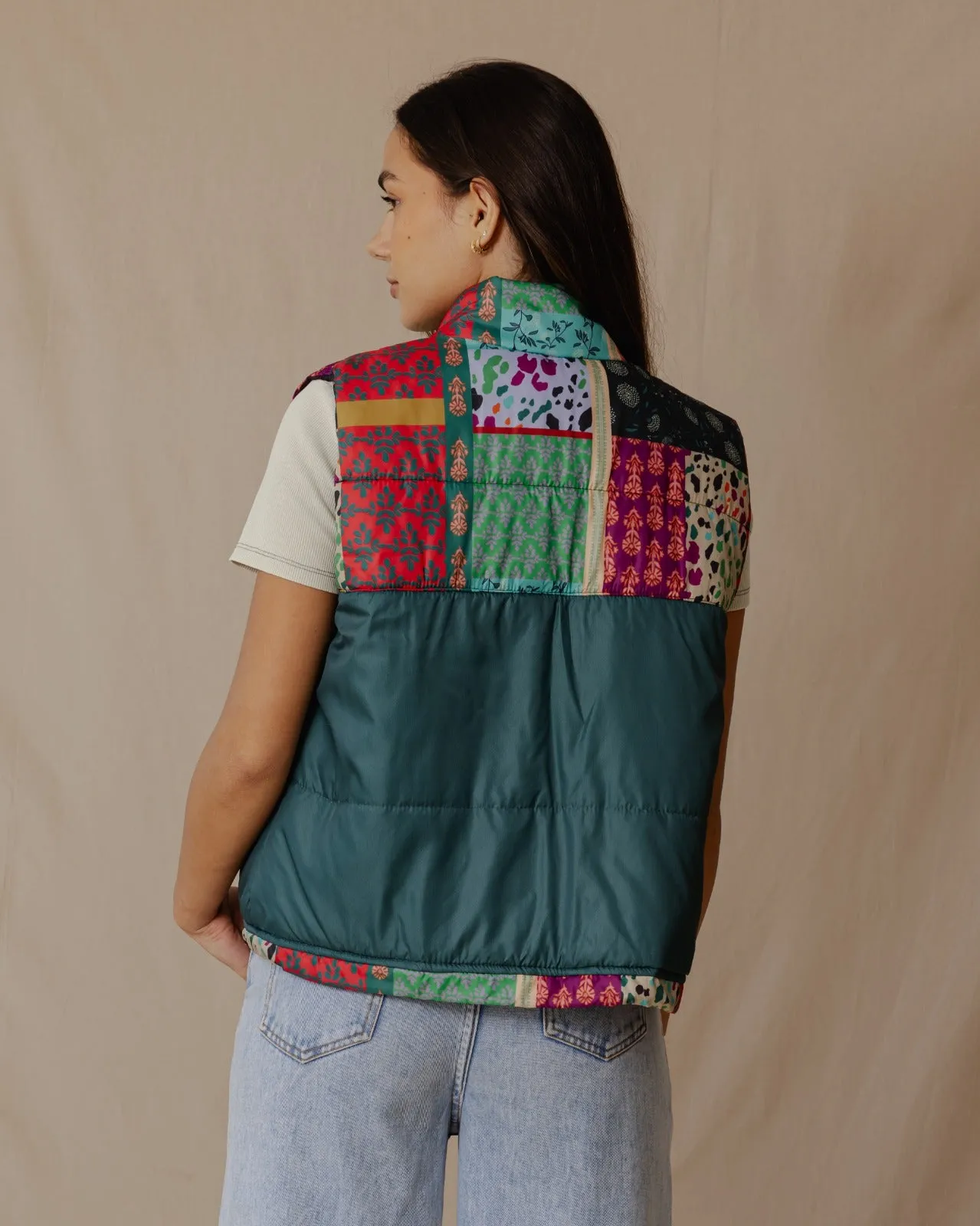 Indian Florals Waterproof Vest Petroleum