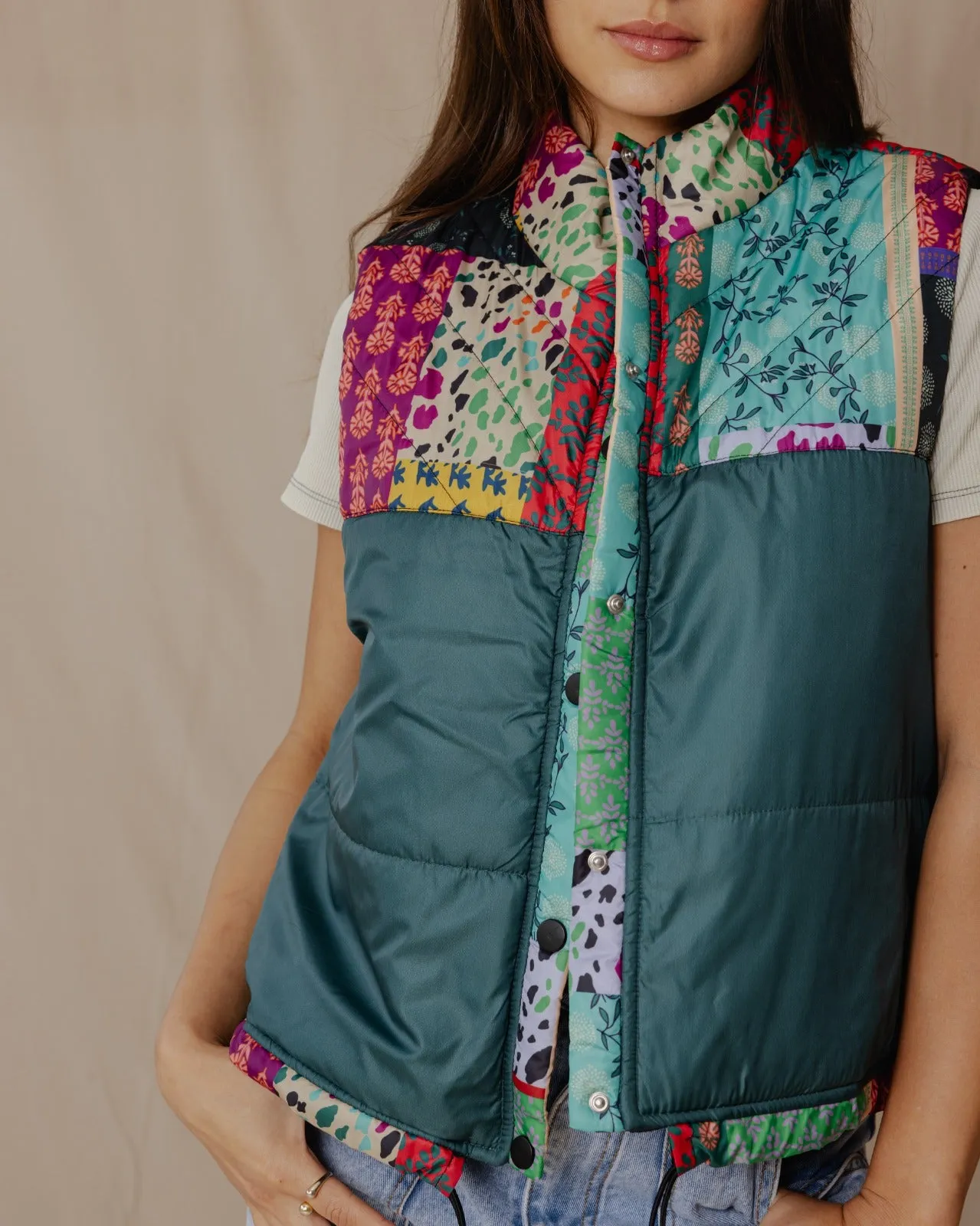 Indian Florals Waterproof Vest Petroleum