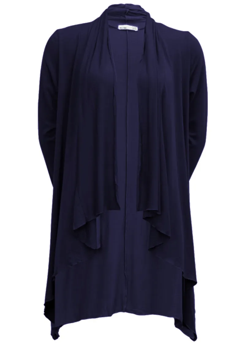 Irregular Hem Stretch Cardi Navy Blue