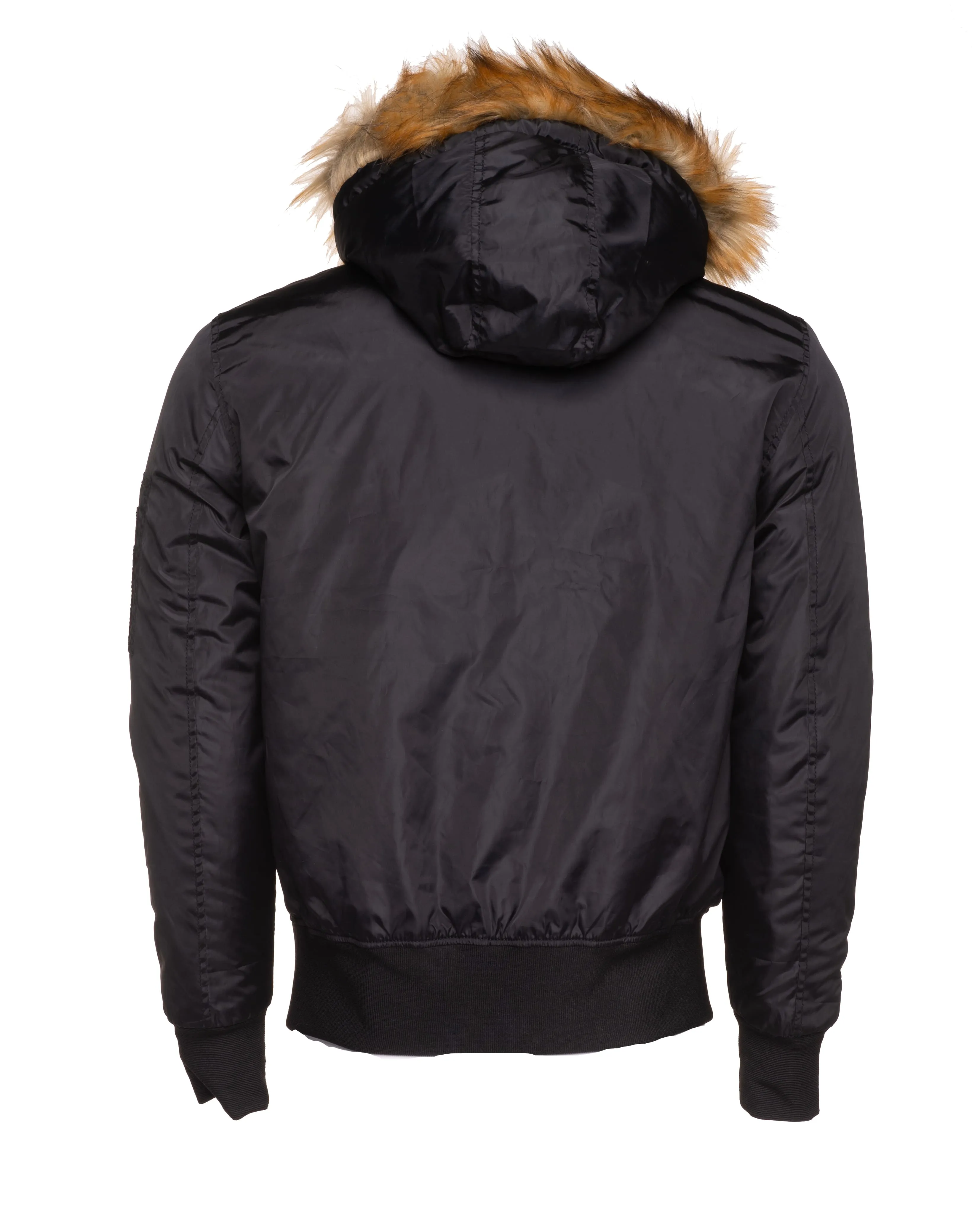 Isaac's Black Nylon flight jacket with fur on collar