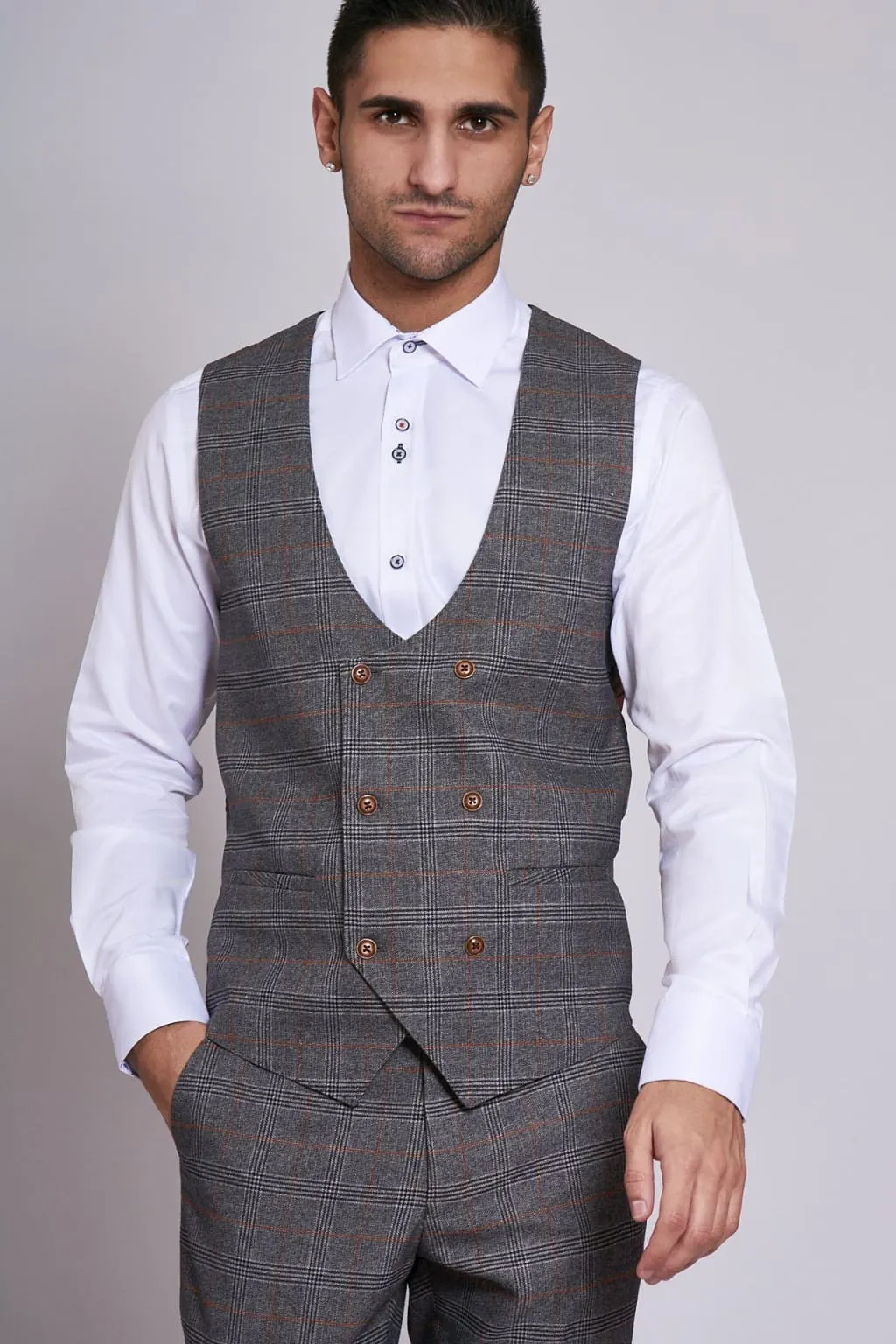 JENSON - Grey Check Double Breasted Waistcoat