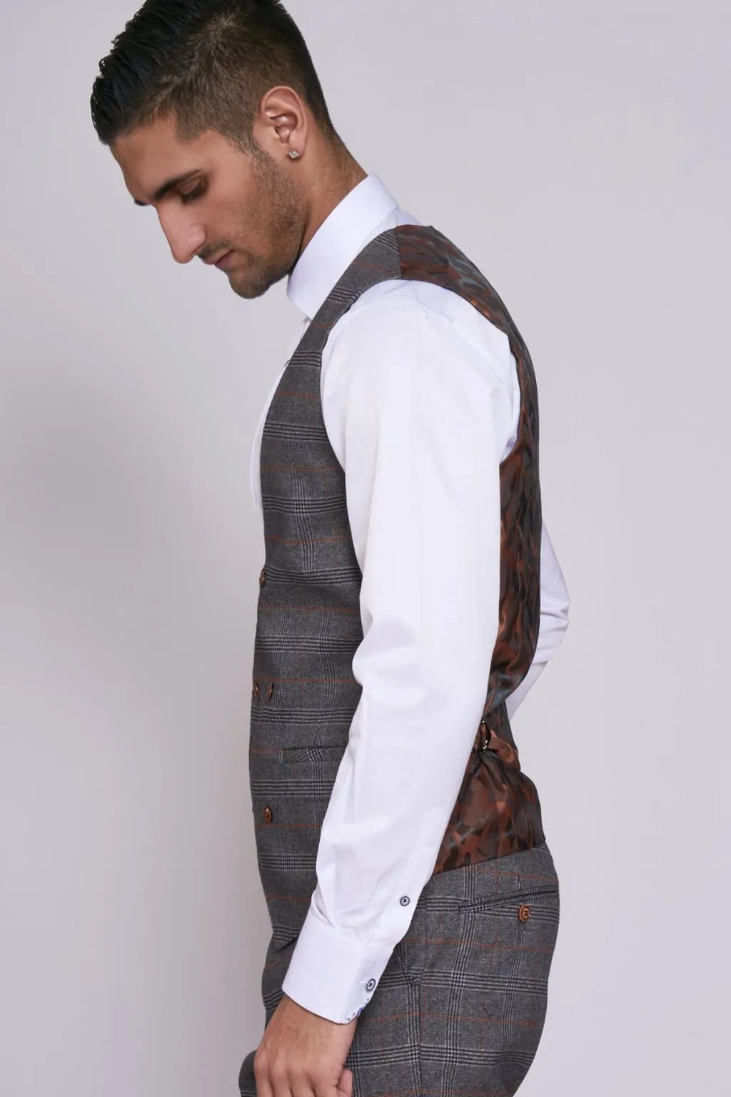 JENSON - Grey Check Double Breasted Waistcoat