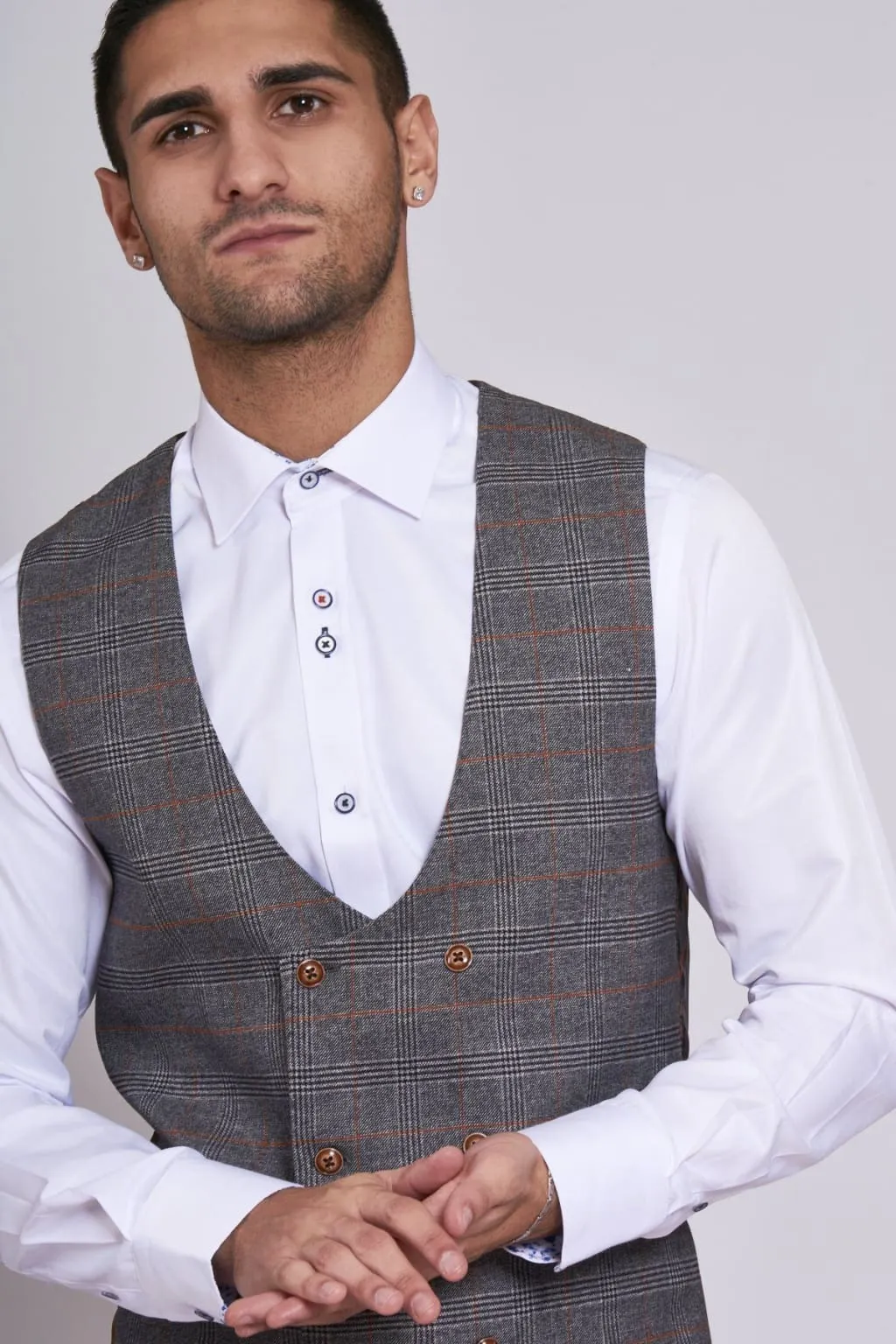 JENSON - Grey Check Double Breasted Waistcoat