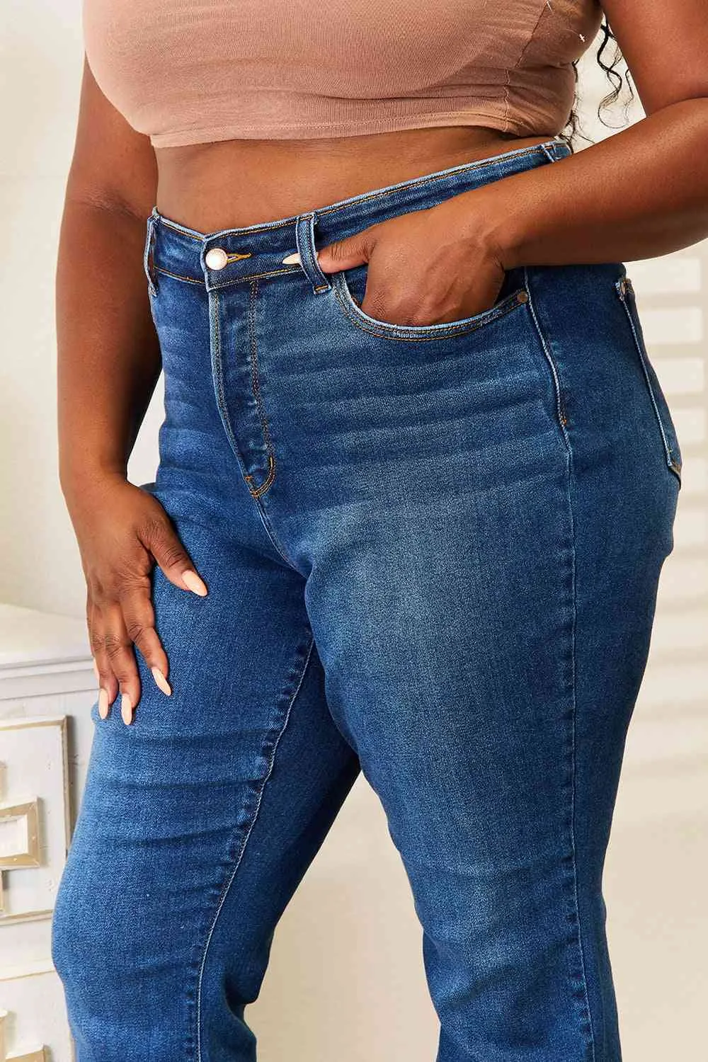 Judy Blue, High-Rise Hidden Button-Fly Straight Leg Dad Jeans