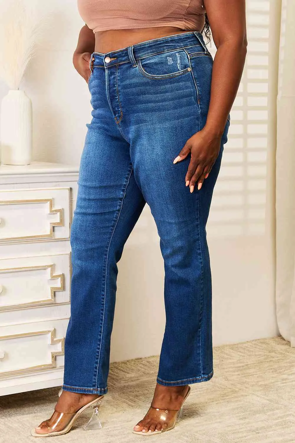 Judy Blue, High-Rise Hidden Button-Fly Straight Leg Dad Jeans