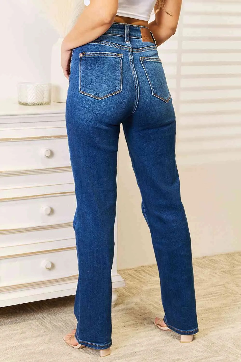 Judy Blue, High-Rise Hidden Button-Fly Straight Leg Dad Jeans