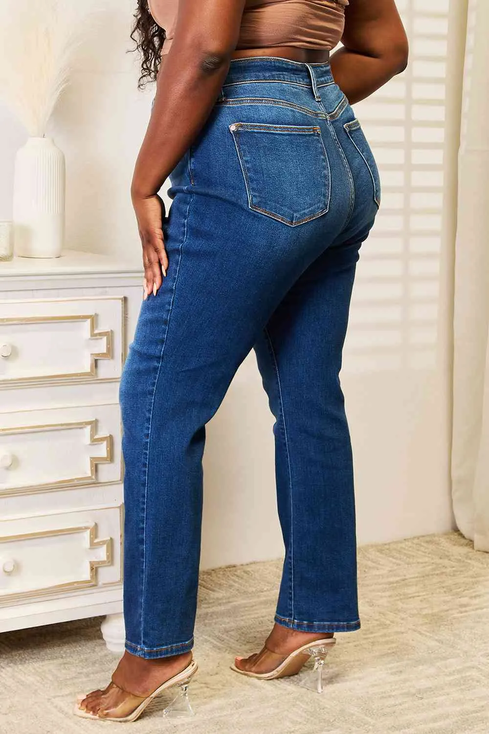 Judy Blue, High-Rise Hidden Button-Fly Straight Leg Dad Jeans