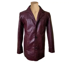 Krueger's maroon buttoned leather blazer