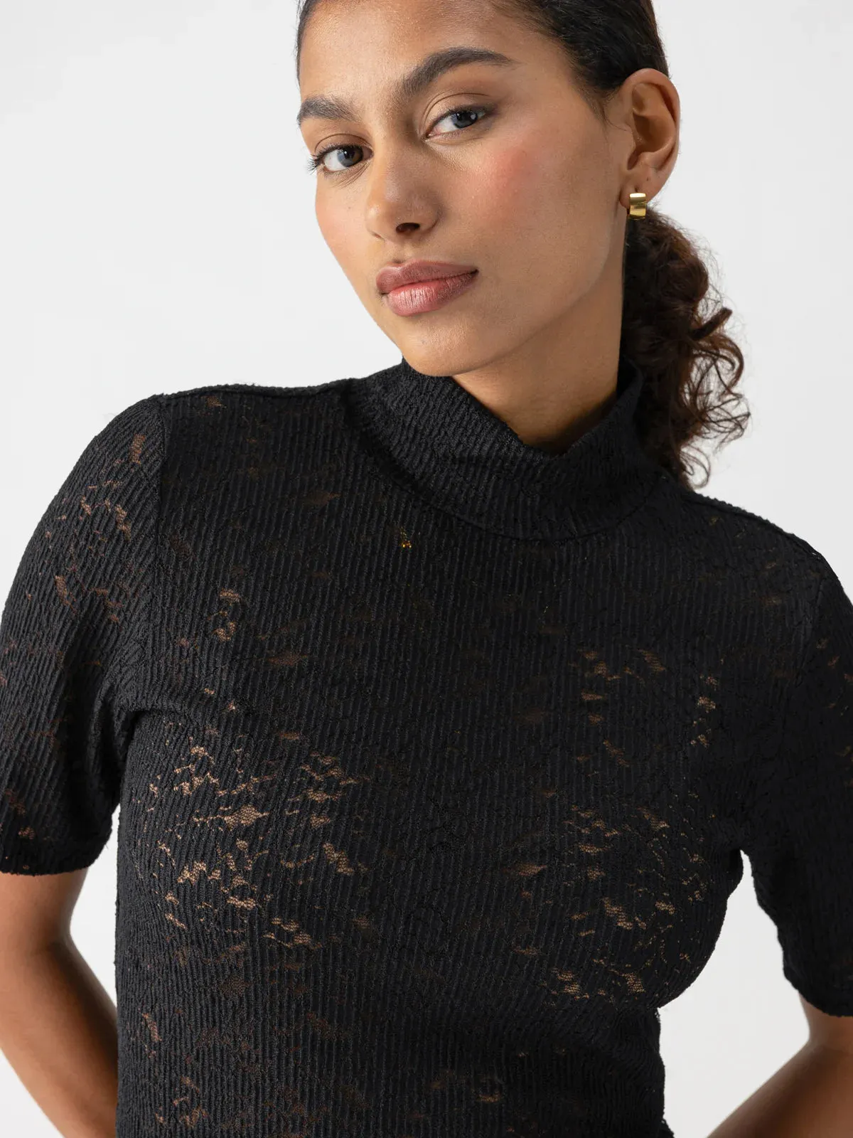 Lace Mock Neck - Black