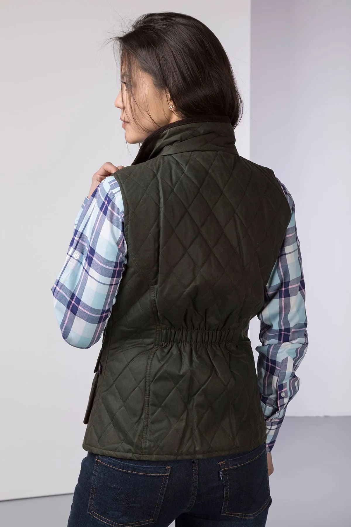 Ladies Diamond Quilted Wax Waistcoat with Elasticated Back