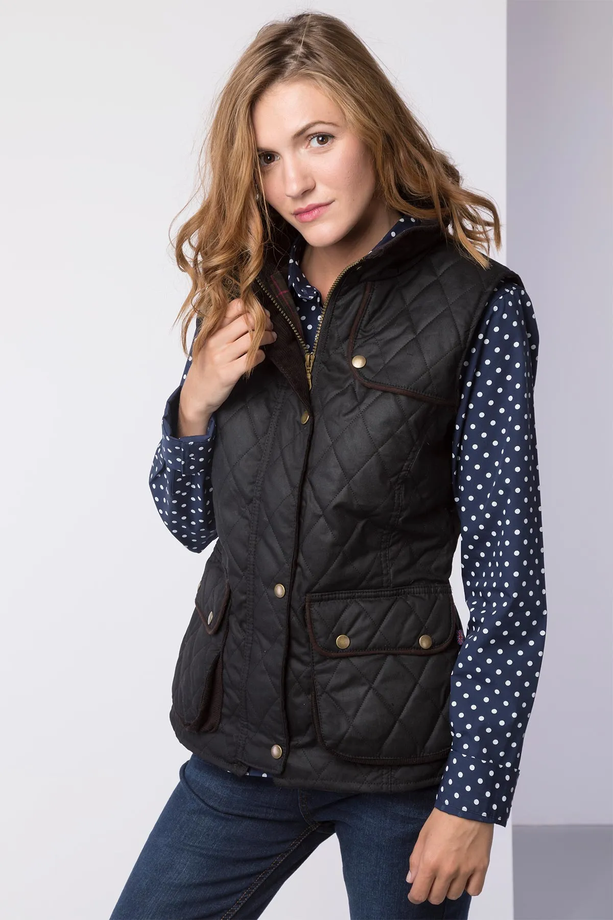 Ladies Diamond Quilted Wax Waistcoat with Elasticated Back