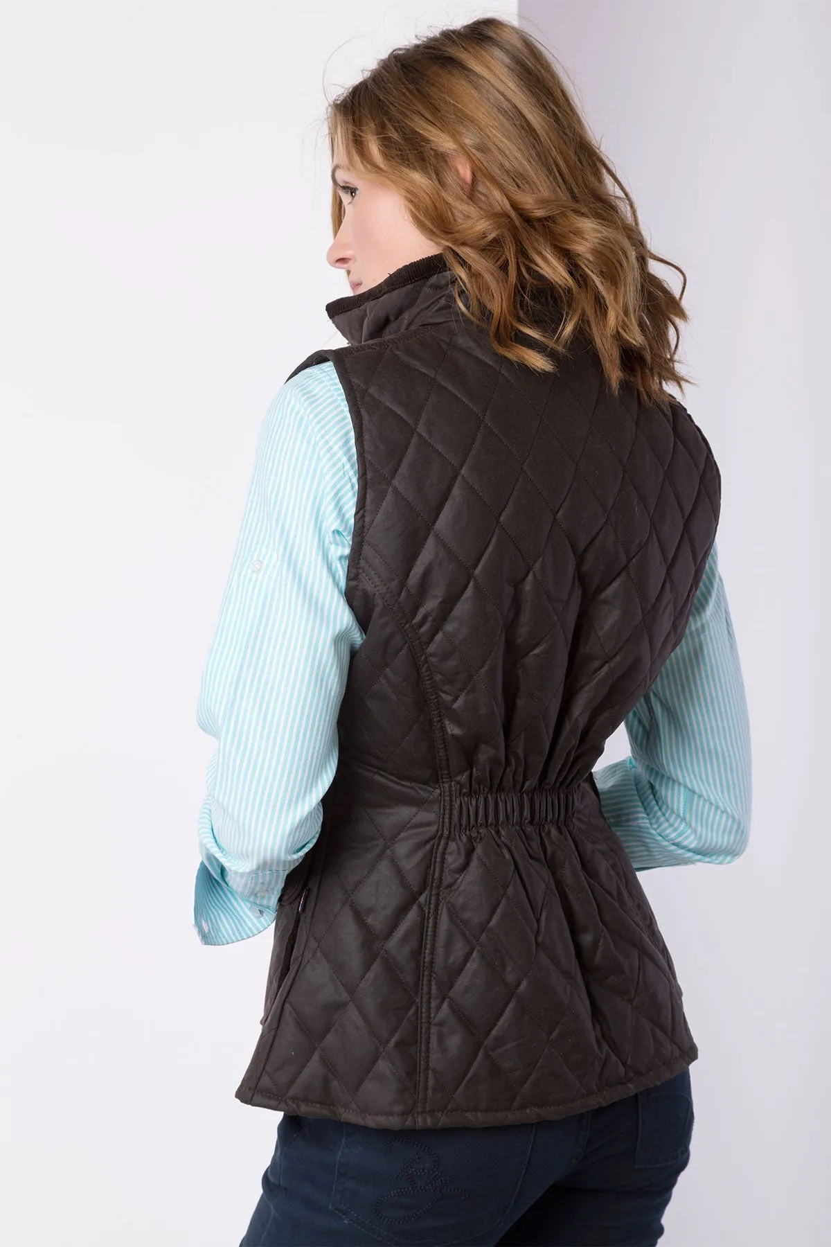 Ladies Diamond Quilted Wax Waistcoat with Elasticated Back