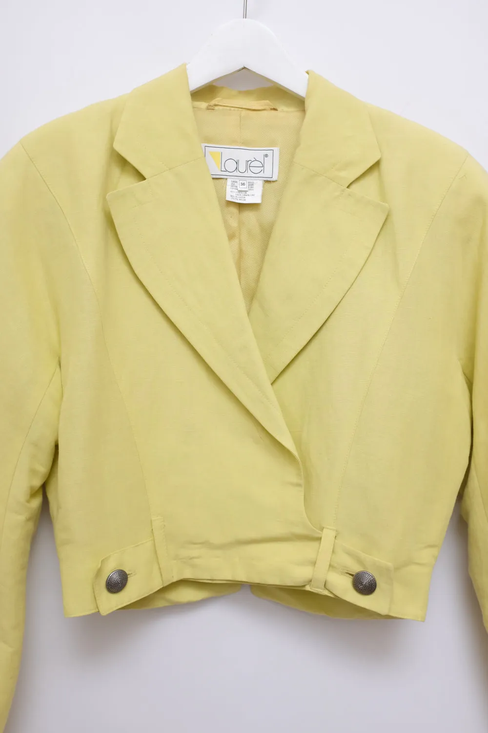 LAUREL VINTAGE 1980 YELLOW CROP LINEN BLAZER