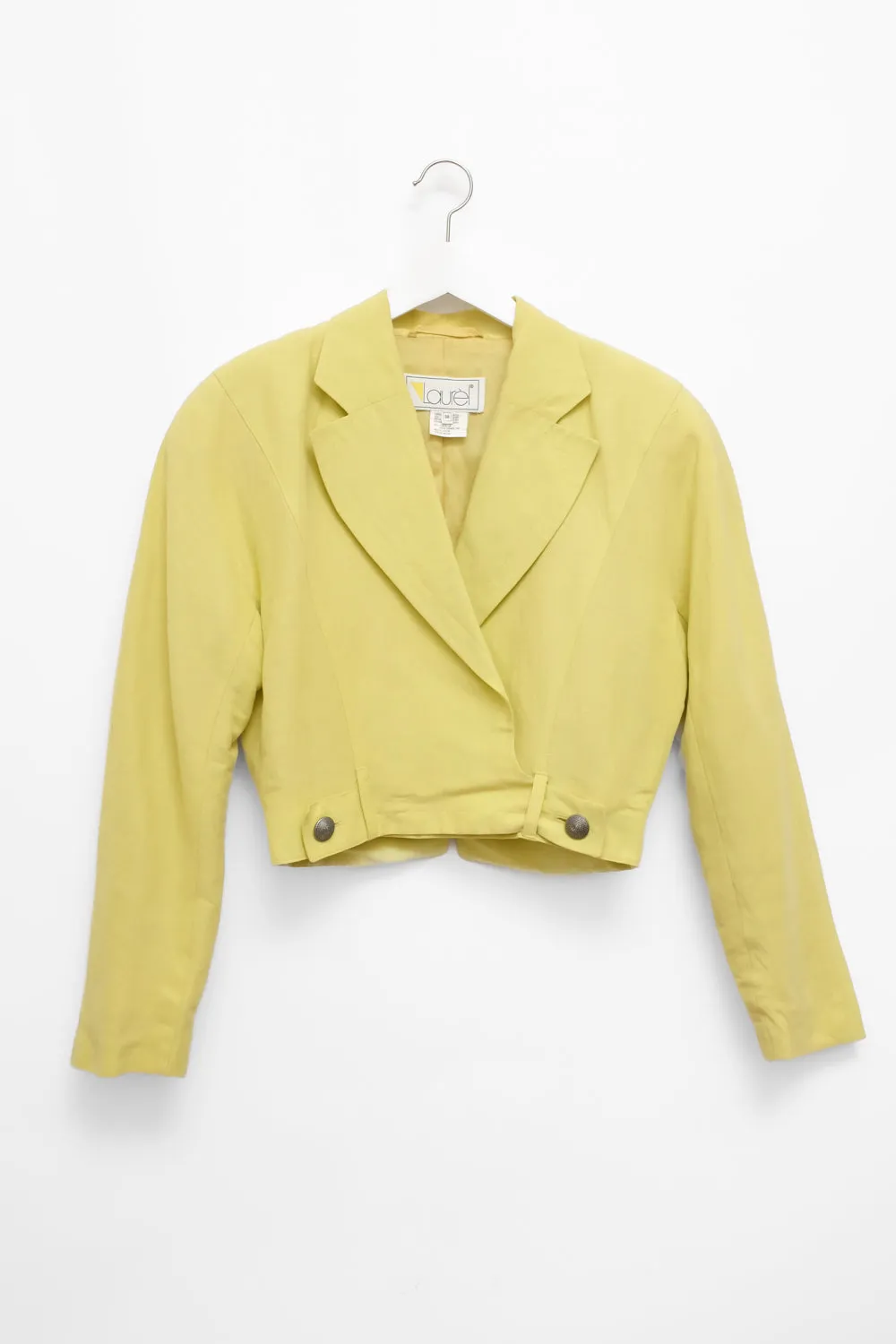 LAUREL VINTAGE 1980 YELLOW CROP LINEN BLAZER