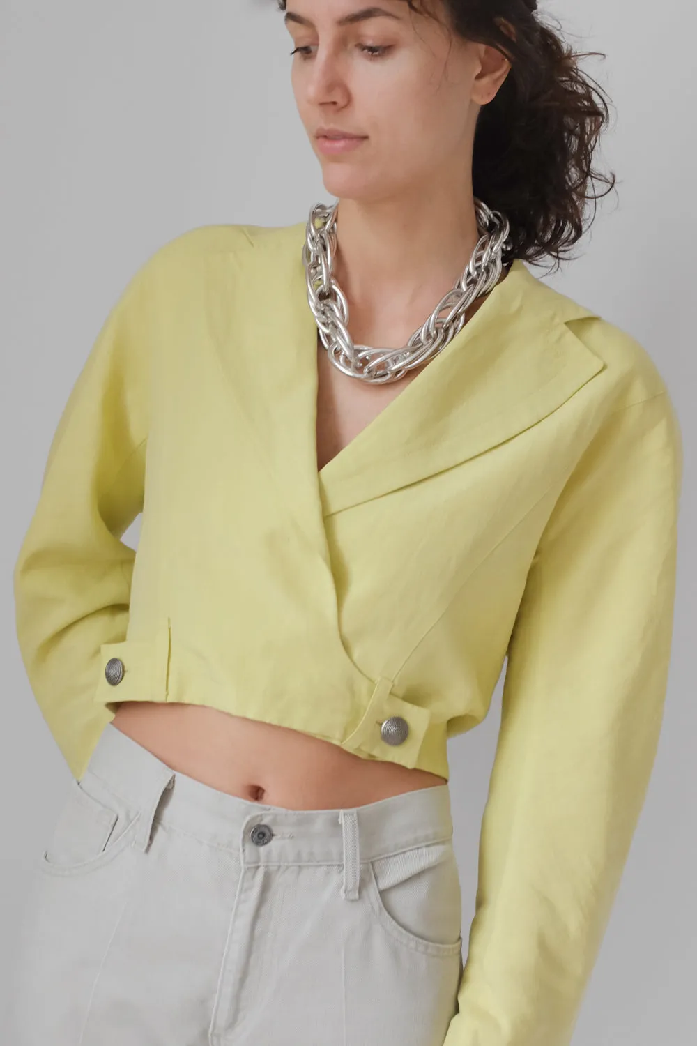 LAUREL VINTAGE 1980 YELLOW CROP LINEN BLAZER