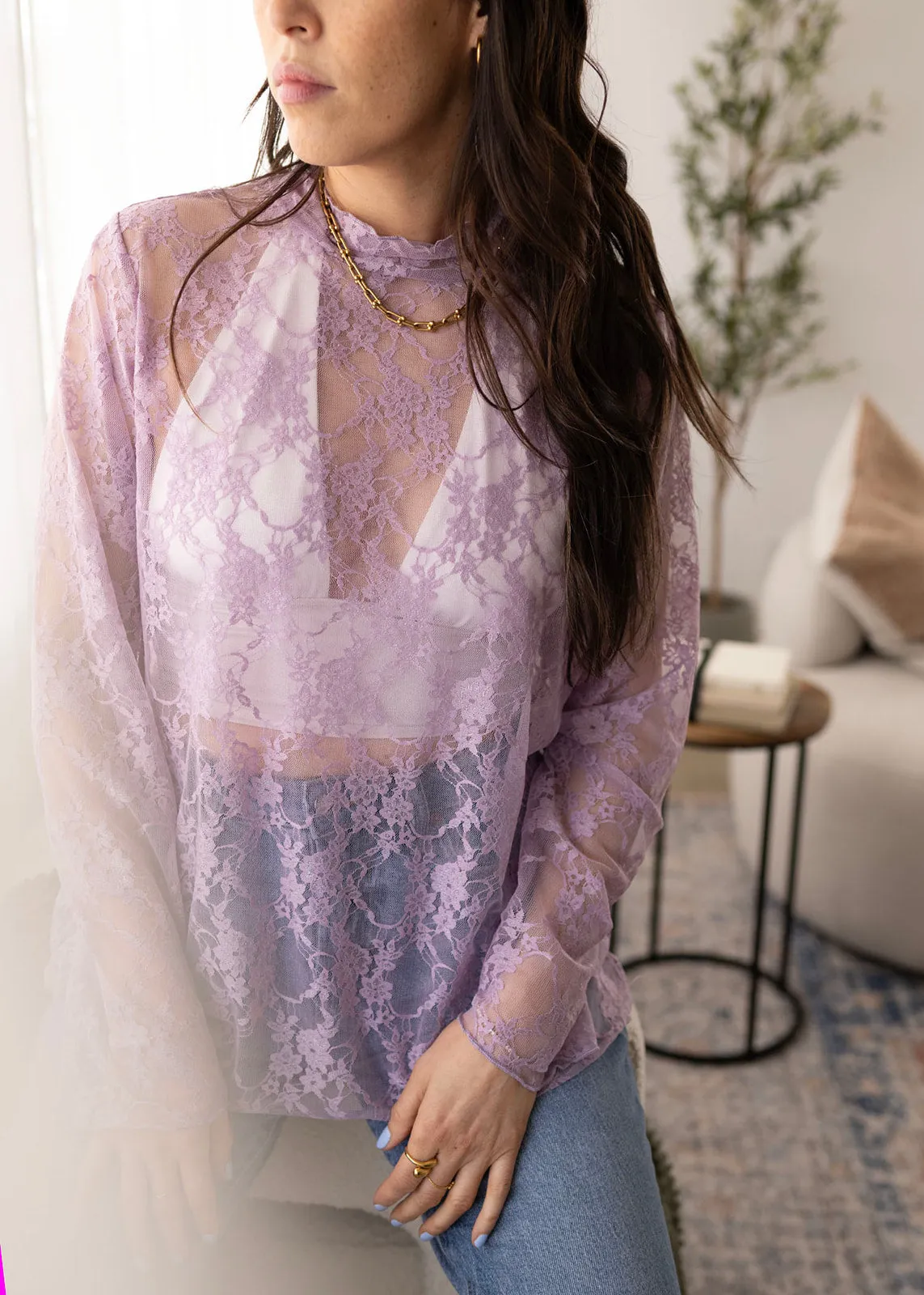 Lavender Haze Floral Mesh Top