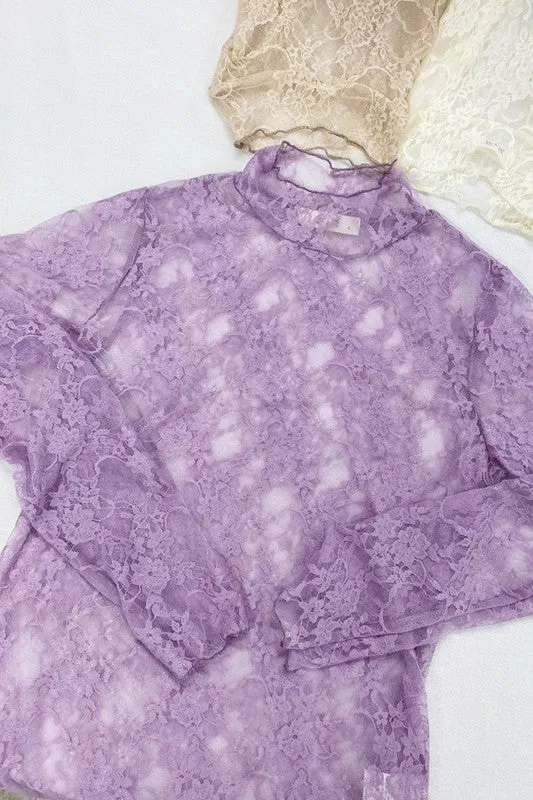 Lavender Haze Floral Mesh Top