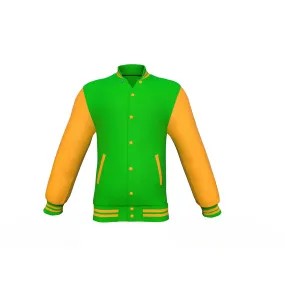 Light Green Varsity Letterman Jacket with Gold Sleeves