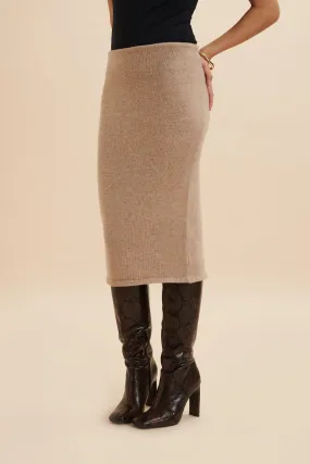 MARTINA Knitted Cashmere Blend Midi Skirt In Beige