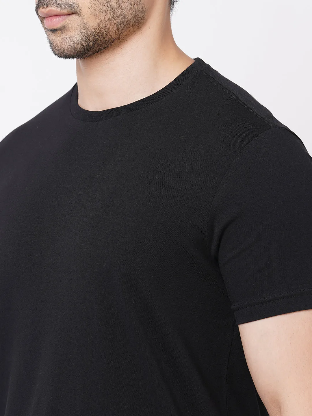 Men's Black 100% Cotton Crew Neck Regular Fit T-Shirt