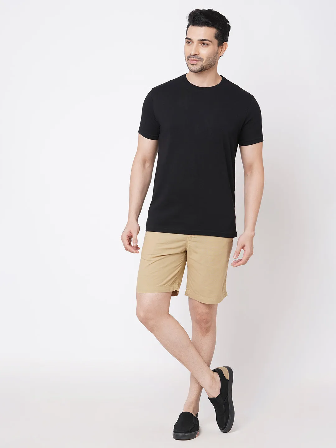 Men's Black 100% Cotton Crew Neck Regular Fit T-Shirt