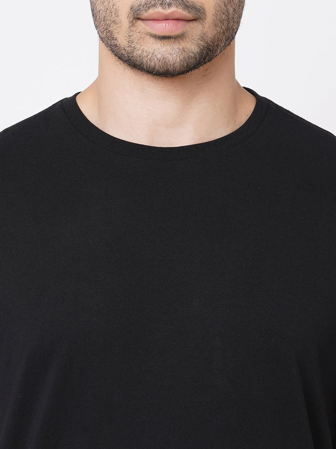 Men's Black 100% Cotton Crew Neck Regular Fit T-Shirt