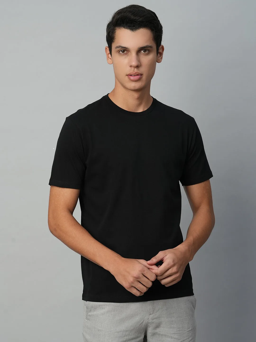 Men's Black Cotton Regular Fit Tshirt