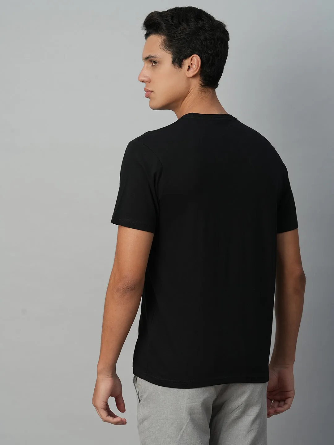 Men's Black Cotton Regular Fit Tshirt