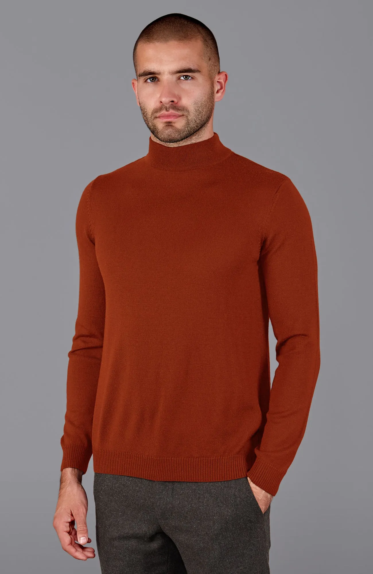 Mens Extra Fine Merino Wool Mock Turtleneck Jumper