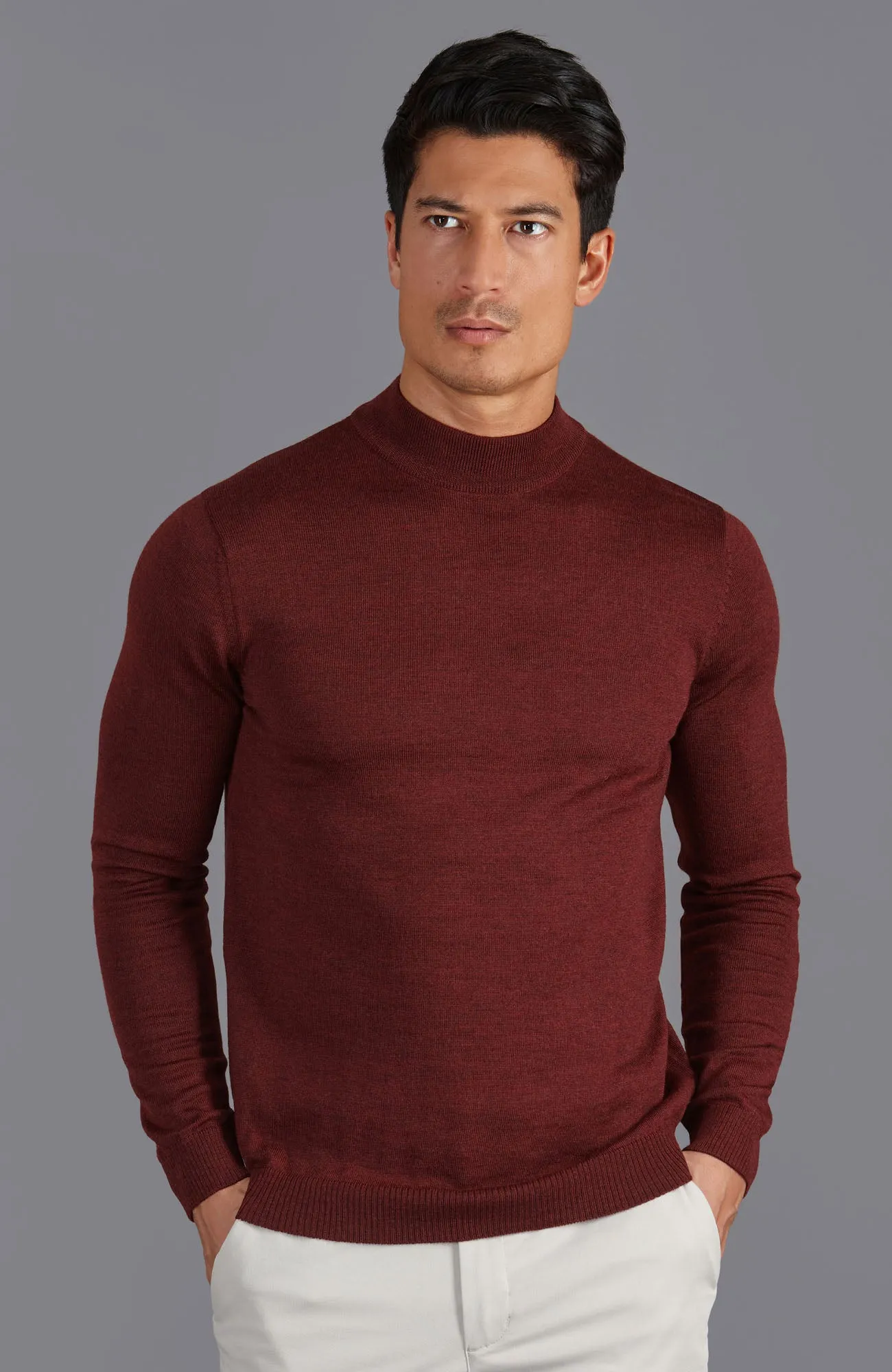 Mens Extra Fine Merino Wool Mock Turtleneck Jumper