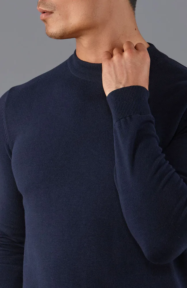 Mens Lightweight Cotton Narrow Mock Turtleneck Jumper