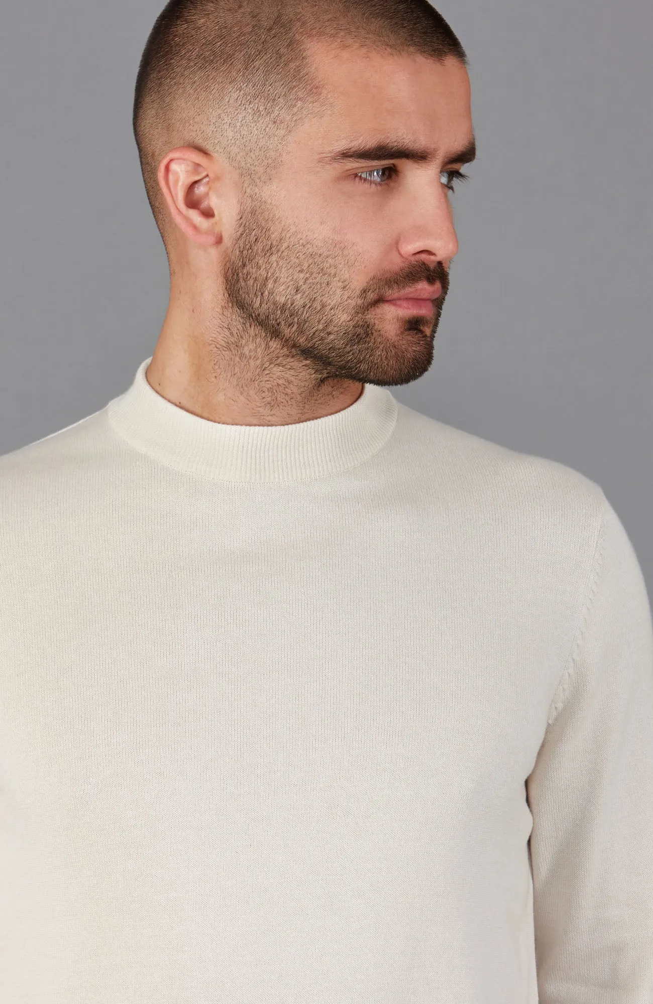 Mens Lightweight Cotton Narrow Mock Turtleneck Jumper