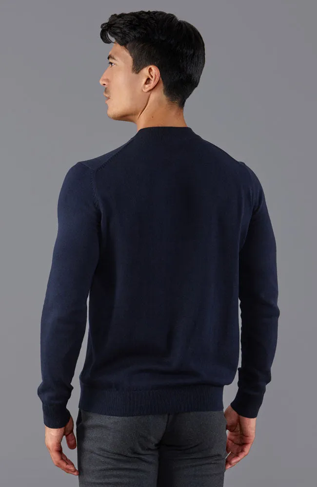 Mens Lightweight Cotton Narrow Mock Turtleneck Jumper