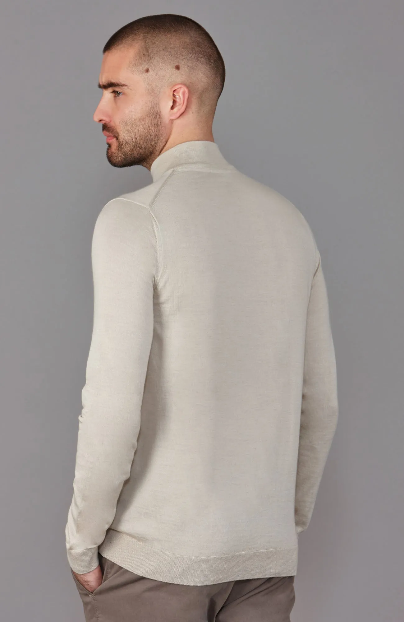 Mens Superfine Merino Silk Mock Turtle Neck Jumper