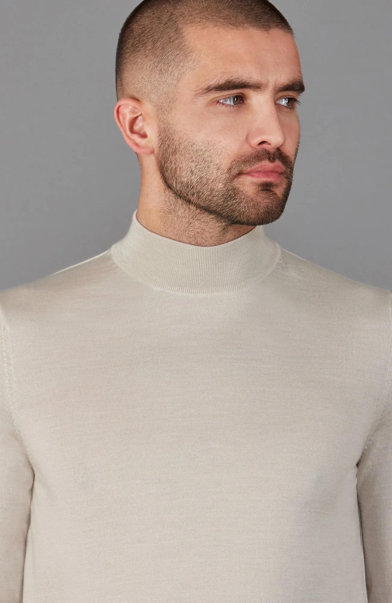 Mens Superfine Merino Silk Mock Turtle Neck Jumper