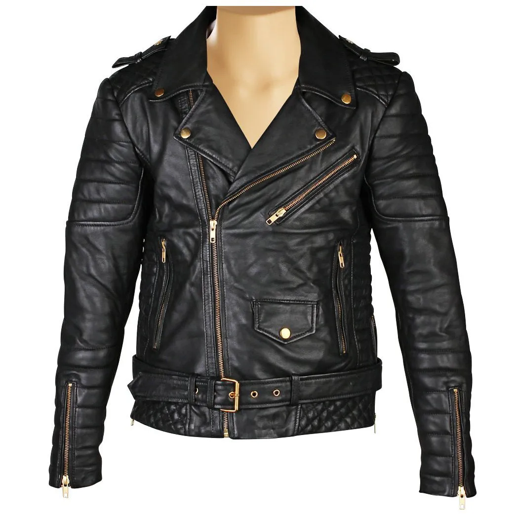 Mercado's quilted biker leather jacket with waist belt