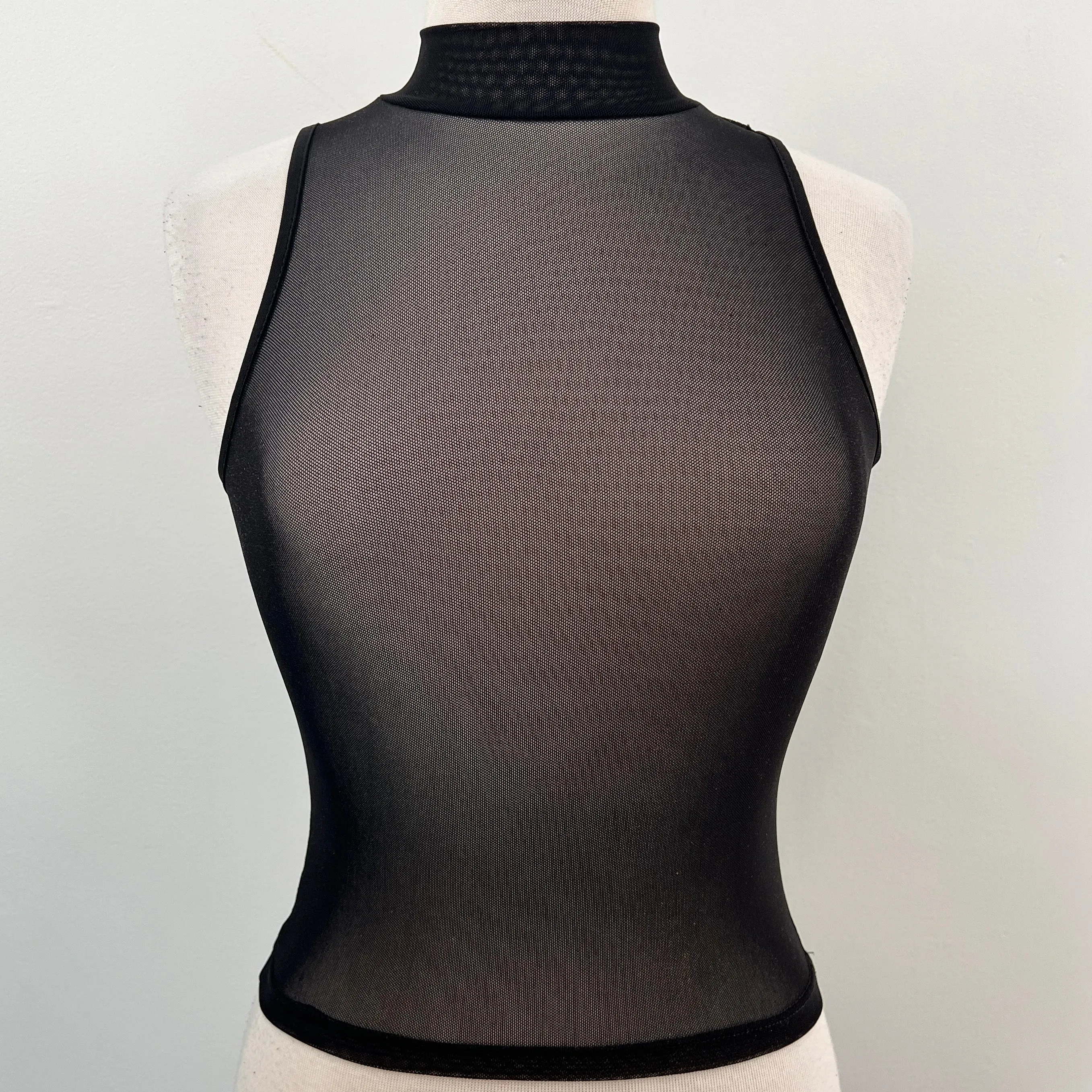 Mesh Mock Neck Top - Black