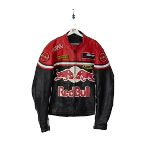 Mens Racing Leather Jacket with Michelin Red Bull Racing Stripe Design