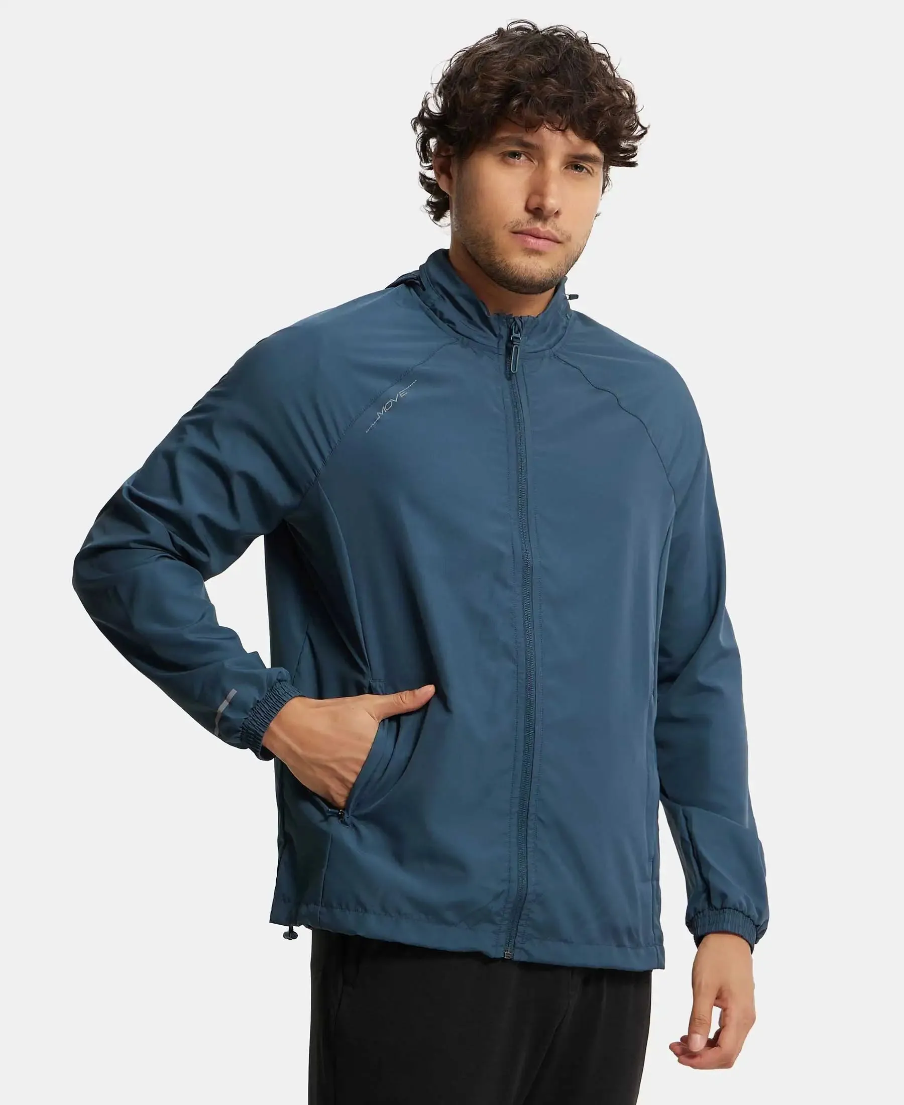 Microfiber Water Resistant Convertible Hoodie Jacket - Mid Night Navy