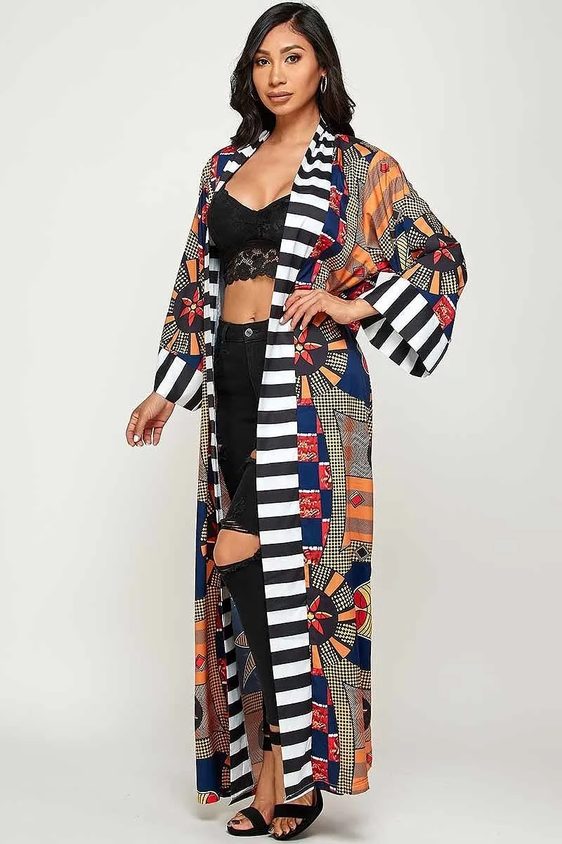 Mixed Print Maxi Kimono