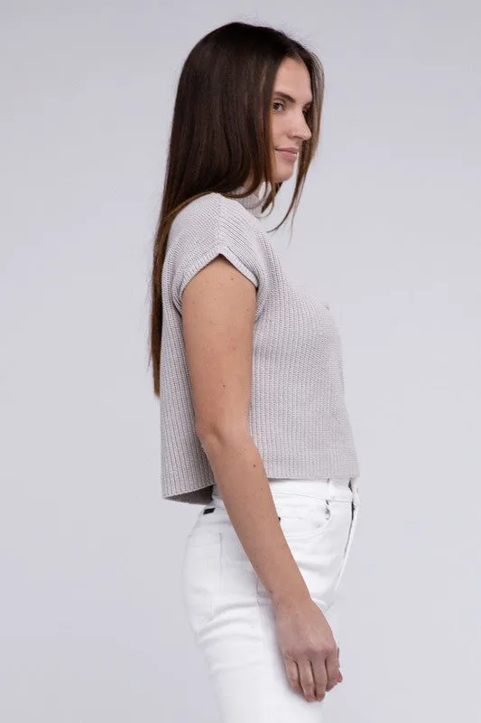 Mock Neck Short Sleeve Cropped Sweater