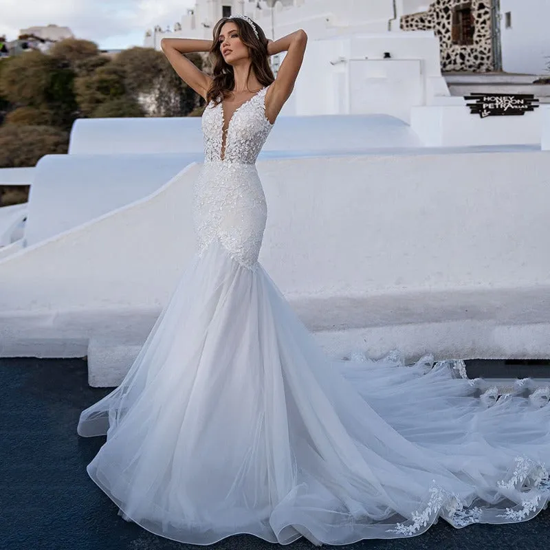 New Arrival V Neck Mermaid Wedding Dress