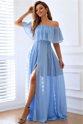 Off-Shoulder Layered Split Maxi Dress