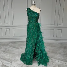 Opulent Feather Beaded Evening Dress