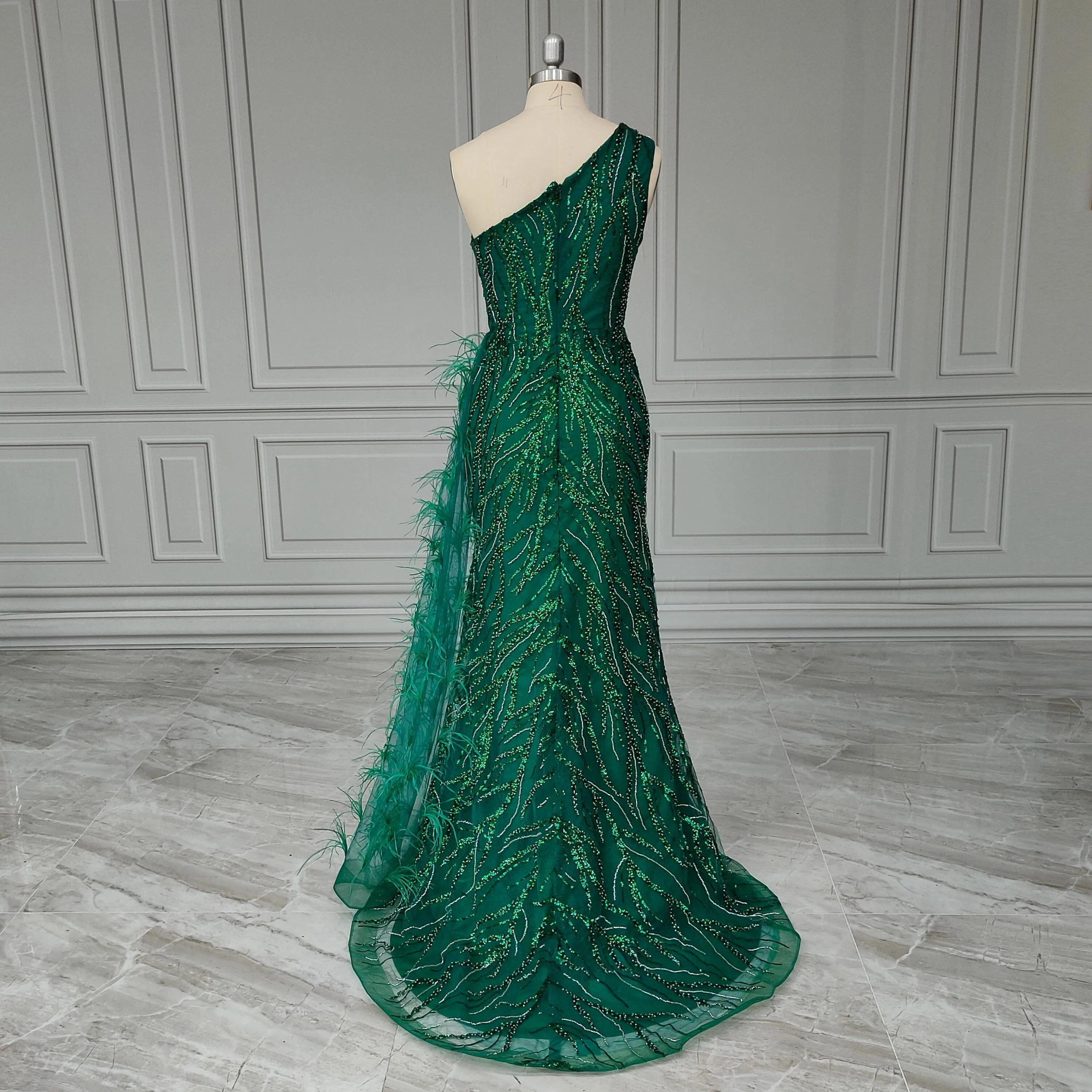 Opulent Feather Beaded Evening Dress