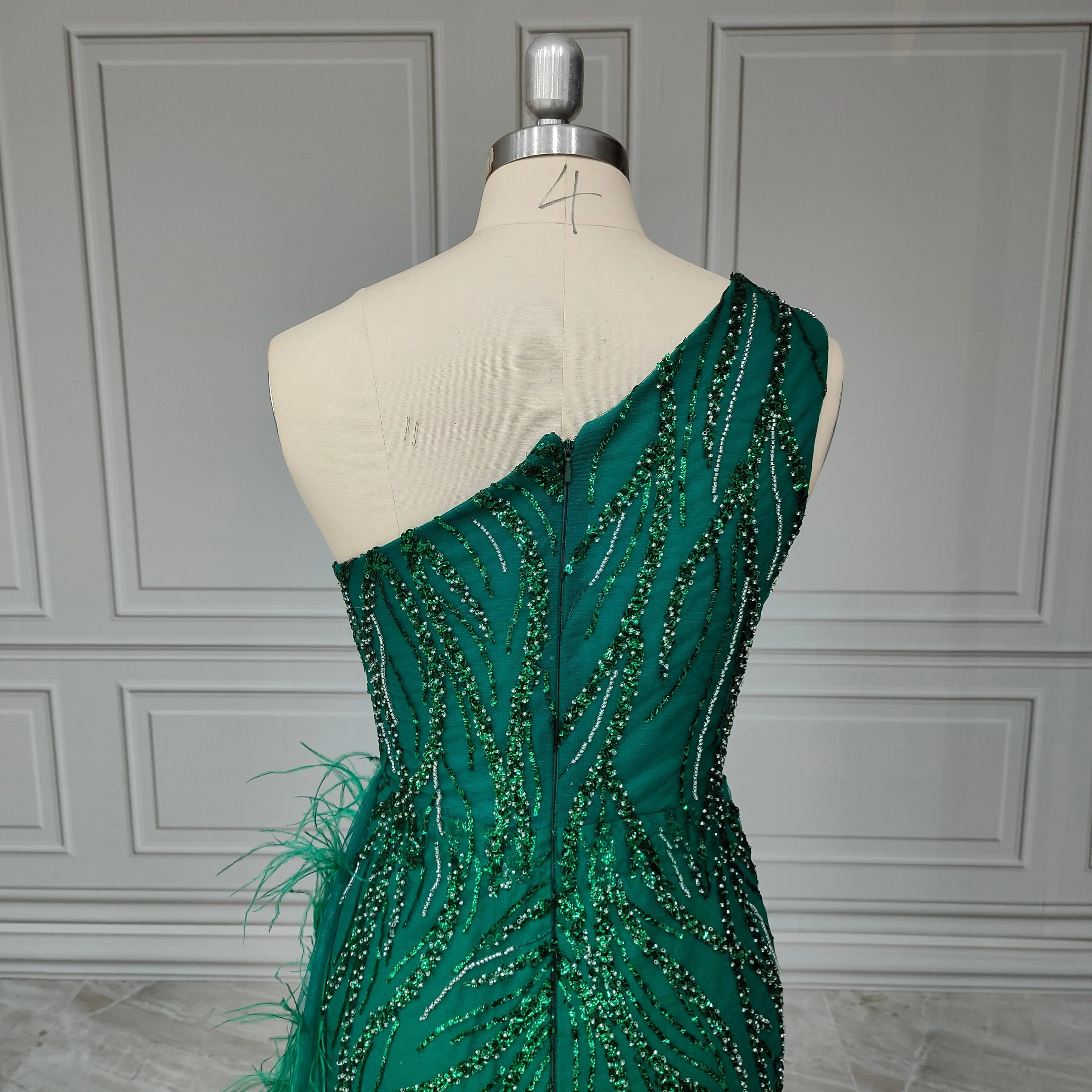 Opulent Feather Beaded Evening Dress