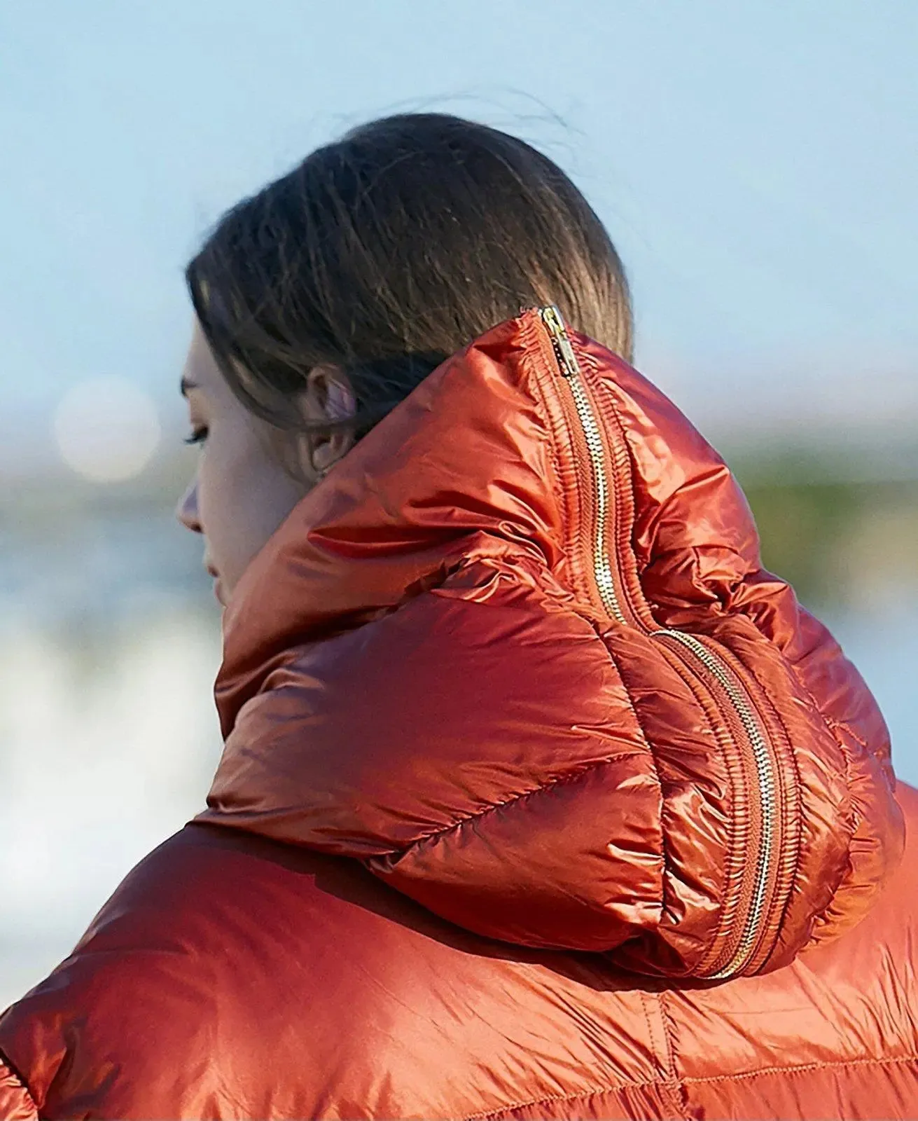 Orange Hooded Goose Down Coat