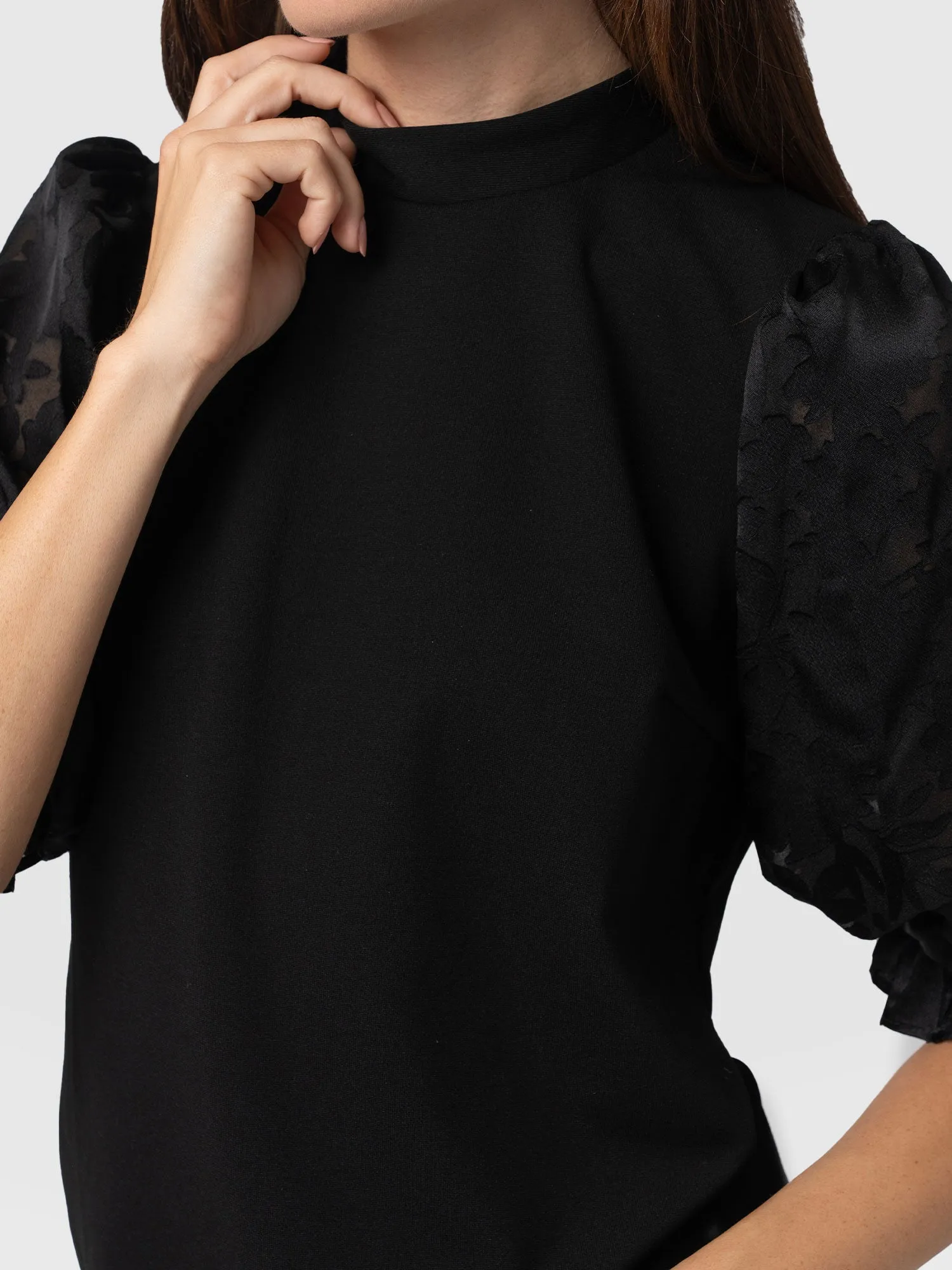 Penny Puff Sleeve Top - Black Burnout